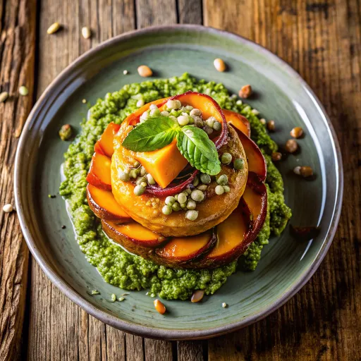 Pieczone bataty z quinoa i pistacjowym sosem